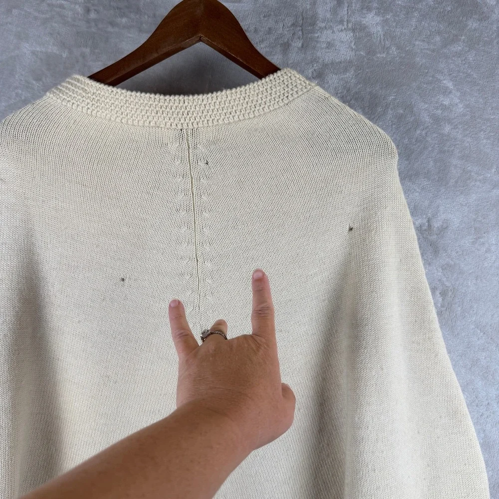 Vintage Patchwork Poncho  Wool Suede Cream Tan Fringe Boho M